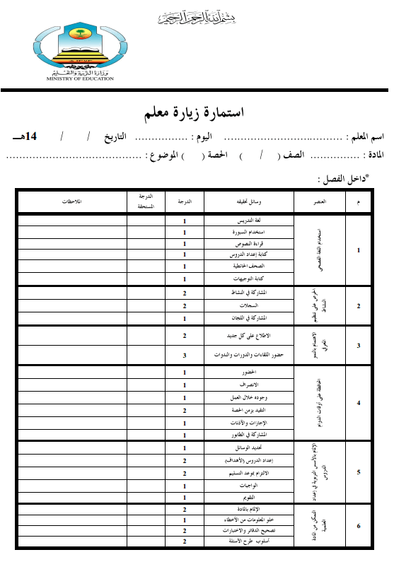   استمارة زيارة معلم 